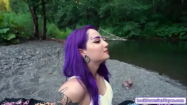 Small tits purple haired girl and bf are spending time outdoors and get tattooed babe gives him a bj and rides his dick as she masturbates Filem hebat baharu