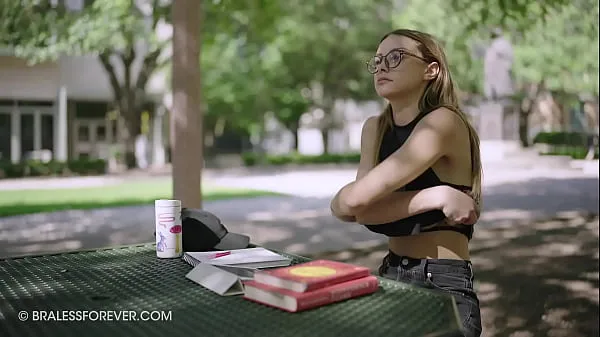 New Big tits showing on a public bench outdoors cool Movies
