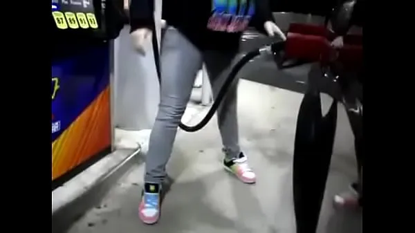 New desperate girl wetting pee jeans while pumping gas cool Movies